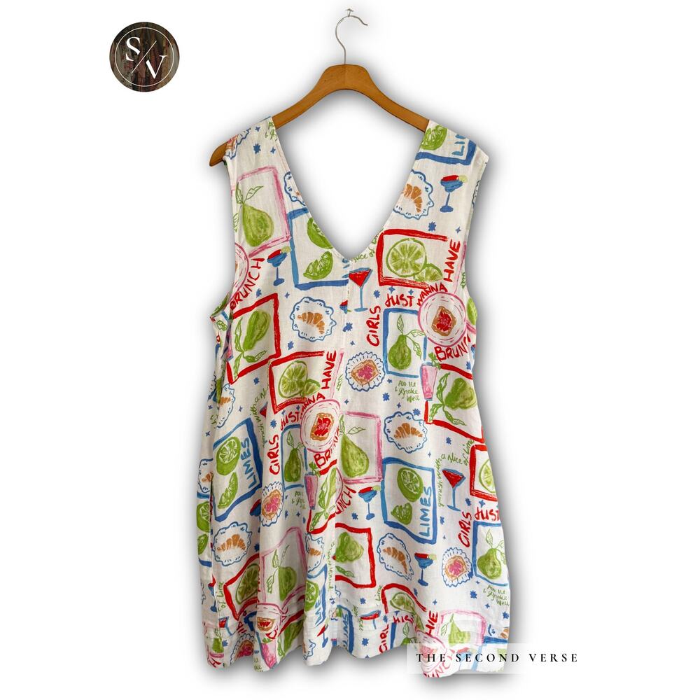 NEW CYNTHIA ROWLEY Girls Just Want To Have Brunch Mini Woven Linen Dress Large - Picture 2 of 11